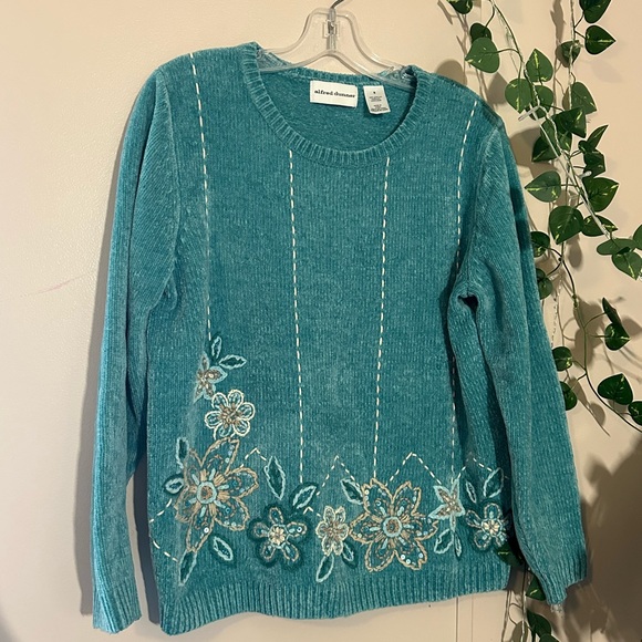 Alfred Dunner Sweaters - Alfred Dunner Turquoise Floral Knit Sweater